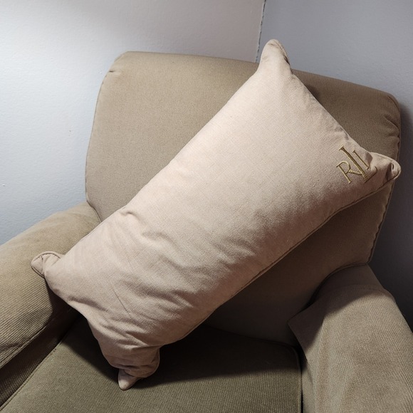 Lauren Ralph Lauren Monogram Lumbar Throw Pillow Tan Linen Blend Accent - Picture 11 of 14